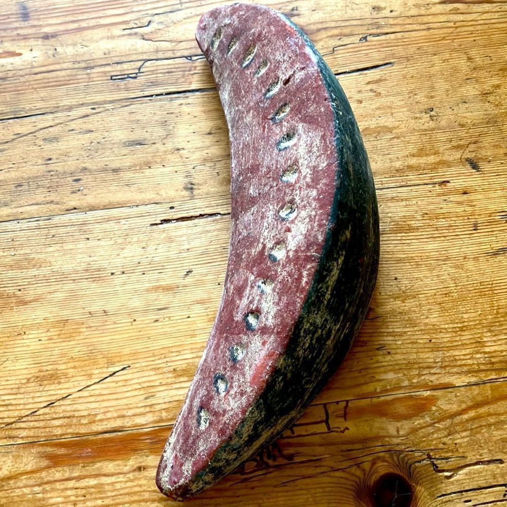 Painted Clay Watermelon Slice Mediterranean Style 9 1/2” X 3” Actual Size